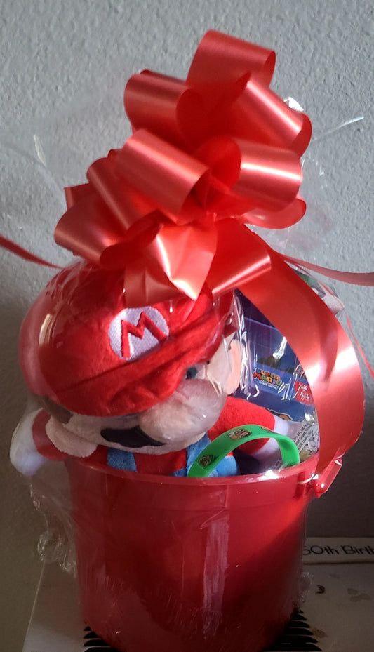 Super Mario Mini Easter Gift Basket Gaming Prefilled Basket with Toys and Candies