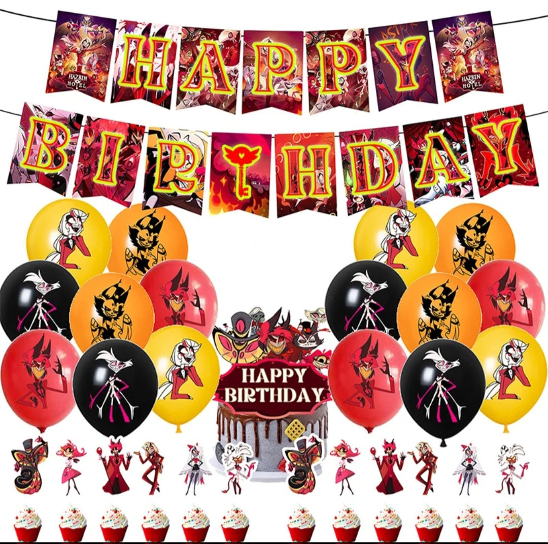 Hazbin Hotel Party Supply Balloons Backdrop Banner