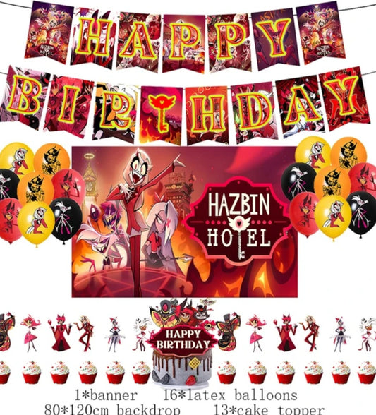 Hazbin Hotel Party Supply Balloons Backdrop Banner