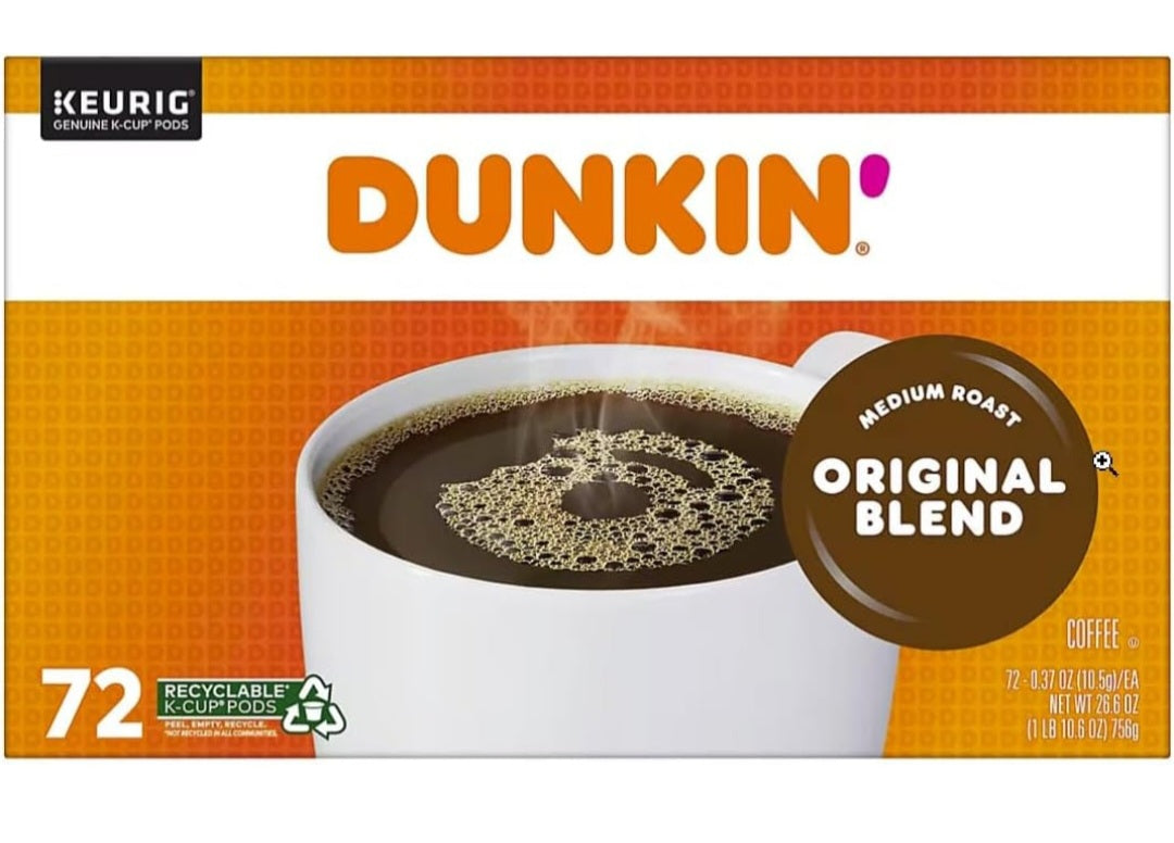 Dunkin Donuts Original Blend Coffee K-Cup Pods, Medium Roast, 72ct