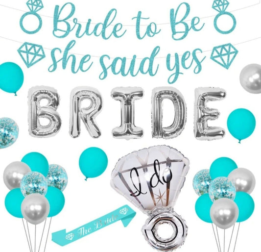 Teal Blue Wedding Bachelorette Party Decorations Kit Bride To Be She Said Yes Banner Balloons Bridal Shower Supplies