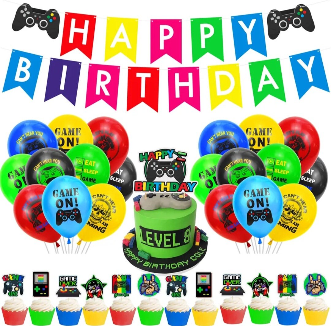 Video Game Party Supplies Set Birthday Decorations Balloons Cake Topper