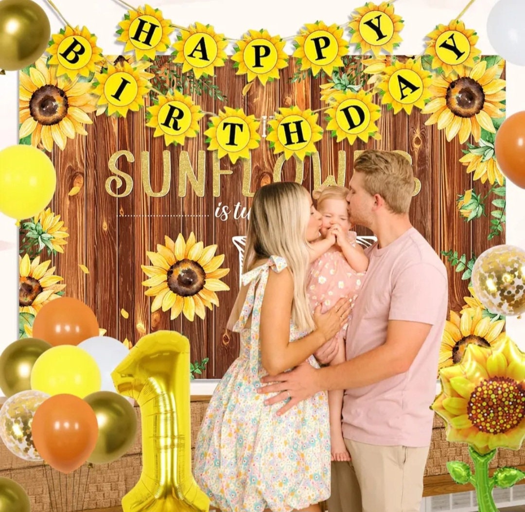 Sunflower 1st Birthday Party Decoration for Girl Sunflower Is Turning One Backdrop Highchair Banner First Birthday Balloons Kit