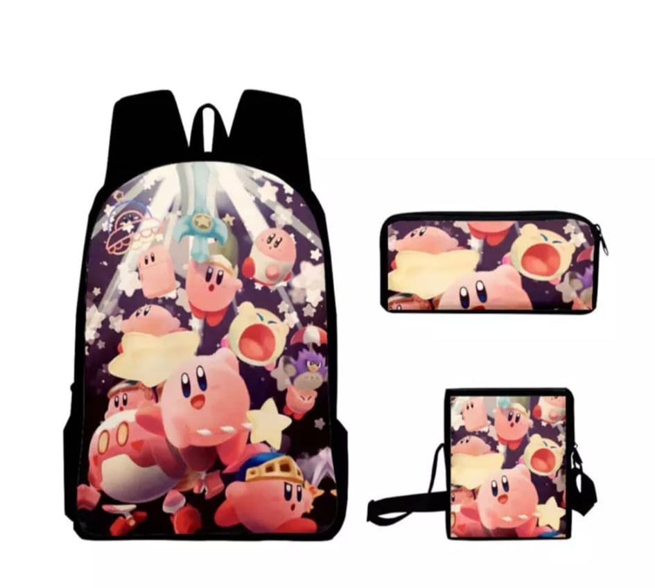 Kirby 3 Piece Backpack Set for Boys and Girls