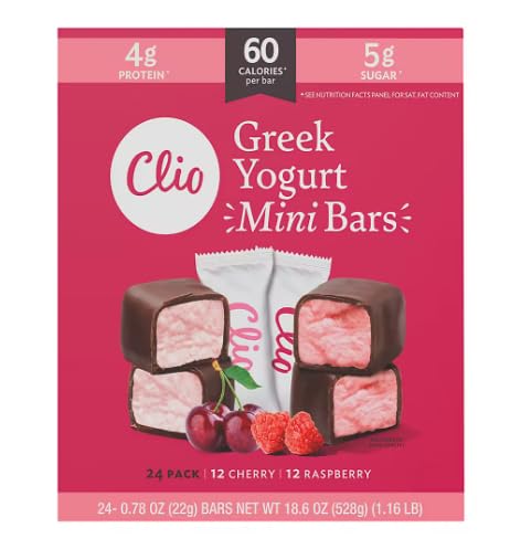 Clio Mini Greek Yogurt Bars Variety Pack | Raspberry and Cherry | 24 ct.