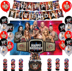 Wrestling Triathlon Party Decoration WWE Happy Birthday Banner Balloons Backdrop Baby Shower Party Supplies