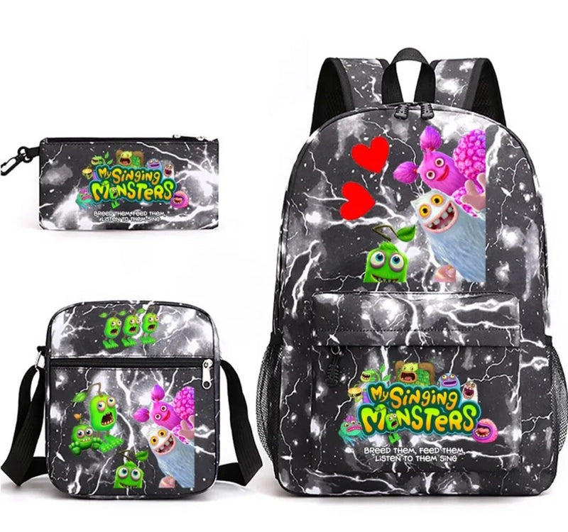 My Singing Monsters Backpack Cartoon karaoke Character Pencil Bag Boy Girl Schoolbag Large Capacity Outdoor Shoulders Bag 3pcs set