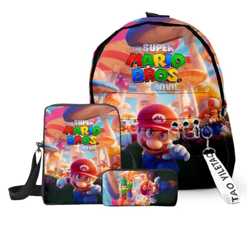 Mario 3D Super Mario Brothers Three-piece School Bag Student Backpack Backpack Shoulder Bag Pencil Case Children&#39;s Gifts