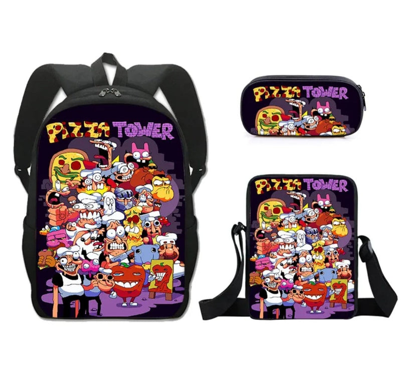Creative Fashion Funny Pizza Tower 3D Print 3pcs/Set pupil School Bags Laptop Daypack Backpack Inclined shoulder bag Pencil Case