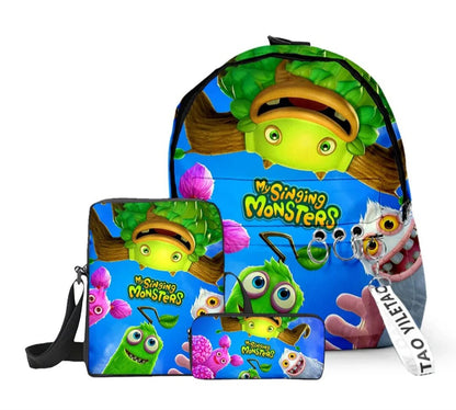 3pcs/set My Singing Monsters Backpack Boys Girls Primary Middle School Students Schoolbag Cross body Bag Travel Laptop Bag