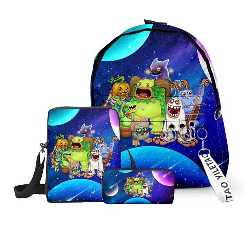 3pcs/set My Singing Monsters Backpack Boys Girls Primary Middle School Students Schoolbag Cross body Bag Travel Laptop Bag