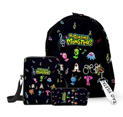 3pcs/set My Singing Monsters Backpack Boys Girls Primary Middle School Students Schoolbag Cross body Bag Travel Laptop Bag