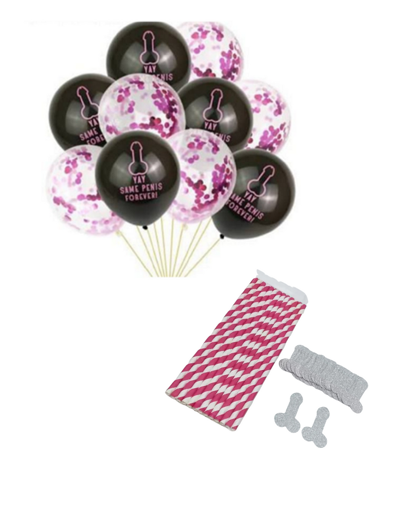 Bachelorette Pecker Balloons with 20 Paper Pecker Straws - Queen of the Castle Emporium