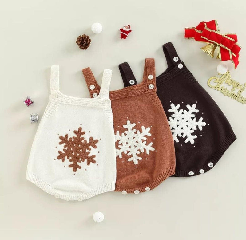 Infant Baby Girl Knitting Jumpsuit Snowflake Print Sleeveless Square Neck Autumn Winter Romper