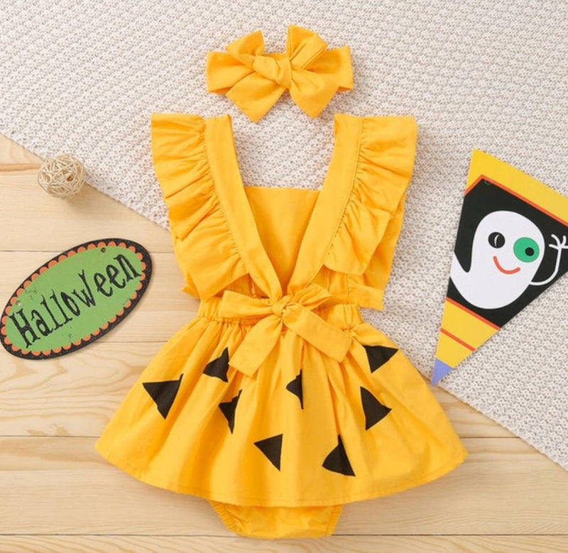 Pebbles Infant Pumpkin Romper Dress Birthday Party Outfit Baby Girls Cake Smash  Up Halloween