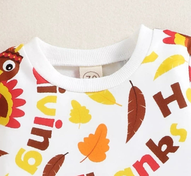 Infant Baby Girl Thanksgiving Day Bodysuit Long Sleeve Round Neck Turkey Leaf/Pumpkin Print Bodysuit