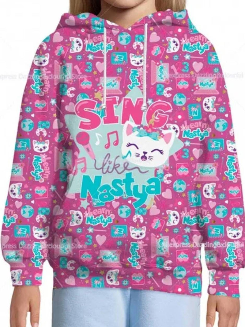 Kawaii Like Nastya 3D Print Hoodies Girls Love Cat Cap Sweatshirts Children Cartoon Pullovers Spring Clothes Harajuku Streetwear