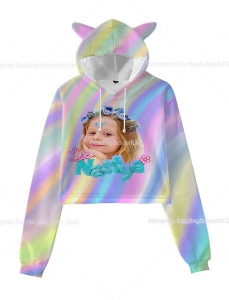 Kawaii Like Nastya 3D Print Hoodies for Girls Women Cartoon Sweatshirts Kids Bunny Ear Pullovers Adult Children Teens Crop Tops
