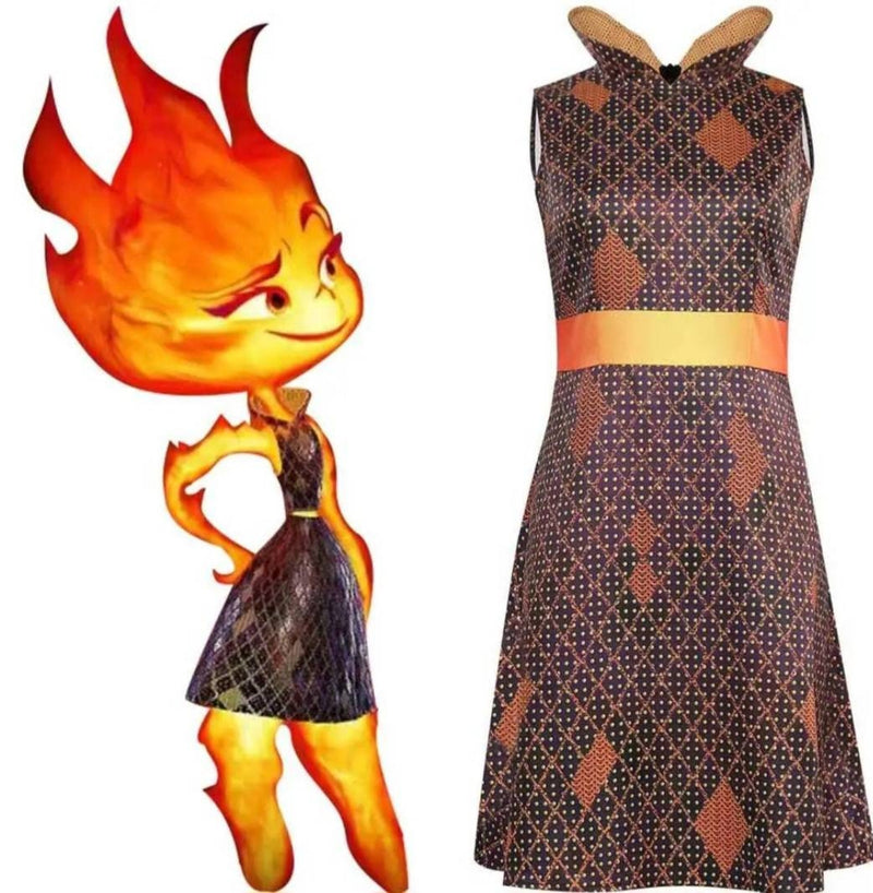 Womens Elemental Outfit Cartoon Fiery Girl Dress Costume Halloween Dress Up