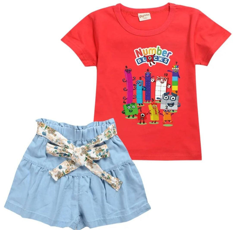 Graphic Number blocks Clothes Baby 2 Piece Outfit Kids Cartoon Cute Party Dress