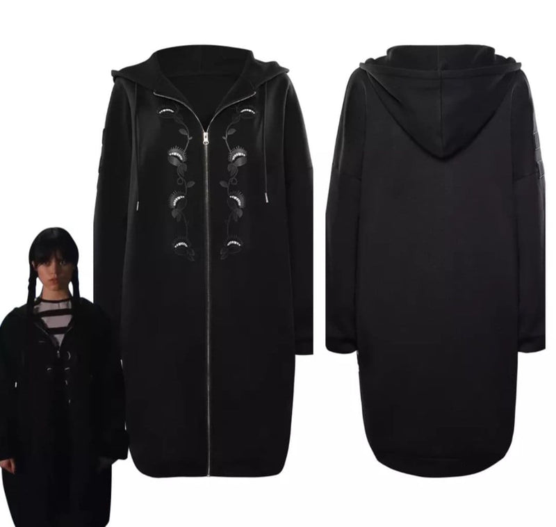 Wednesday Addams Coat Wednesday Cosplay Costume Long Hoodi Coat Outfits Halloween Carnival Party Suit Role Play Adult Ladies