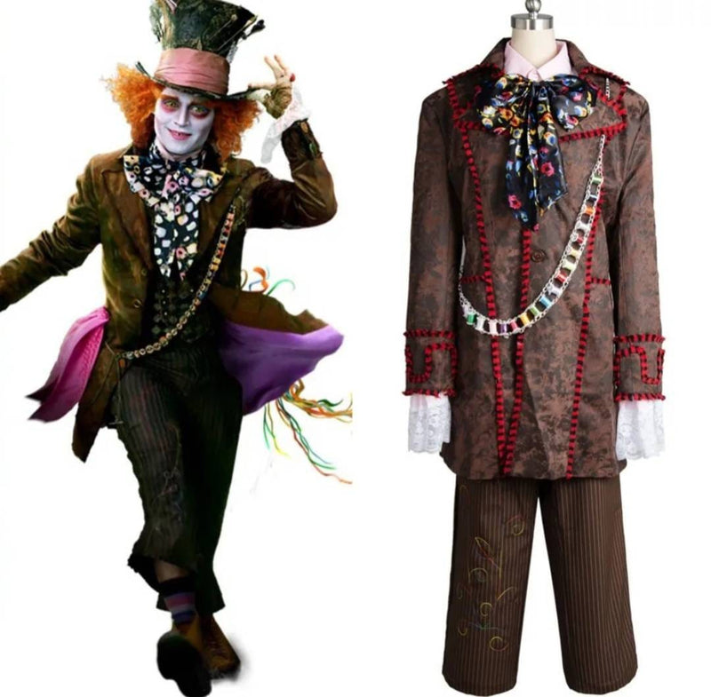 Mad Hatter Johnny Depp Alice in wonderland Costume for men and women Halloween Cosplay