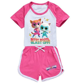 Kids Cosplay Super Kitties Costume Summer Super Cat Girls Boys 2 piece outfit
