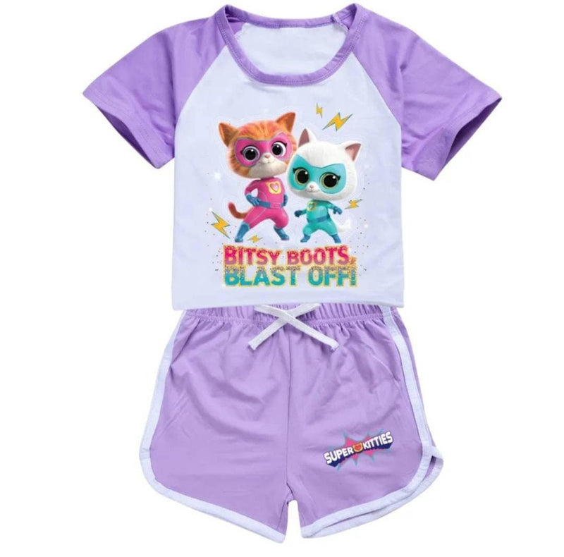 Kids Cosplay Super Kitties Costume Summer Super Cat Girls Boys 2 piece outfit