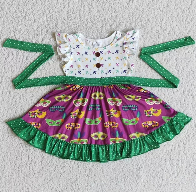 Little Miss Mardi Gras Children Spring Outfit Baby Girl Clothing Ruffle Sleeves Letter Kids Fun Dress Up Flare Pants Dress Skirt