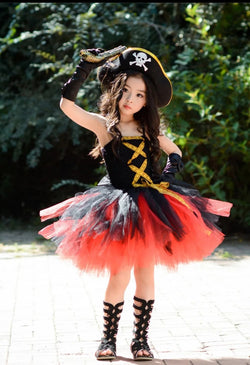 Pirates Kids Girls Costume Dress with Hat Pirates Tutu Dressed Up Black Toddler Girls Cosplay Clothes