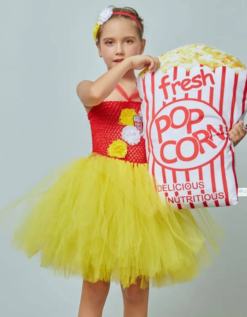 Popcorn Inspired Girls Tutu Dress Children Carnival Birthday Party Costume Circus Popcorn Fancy Kids Baby Food Clothes