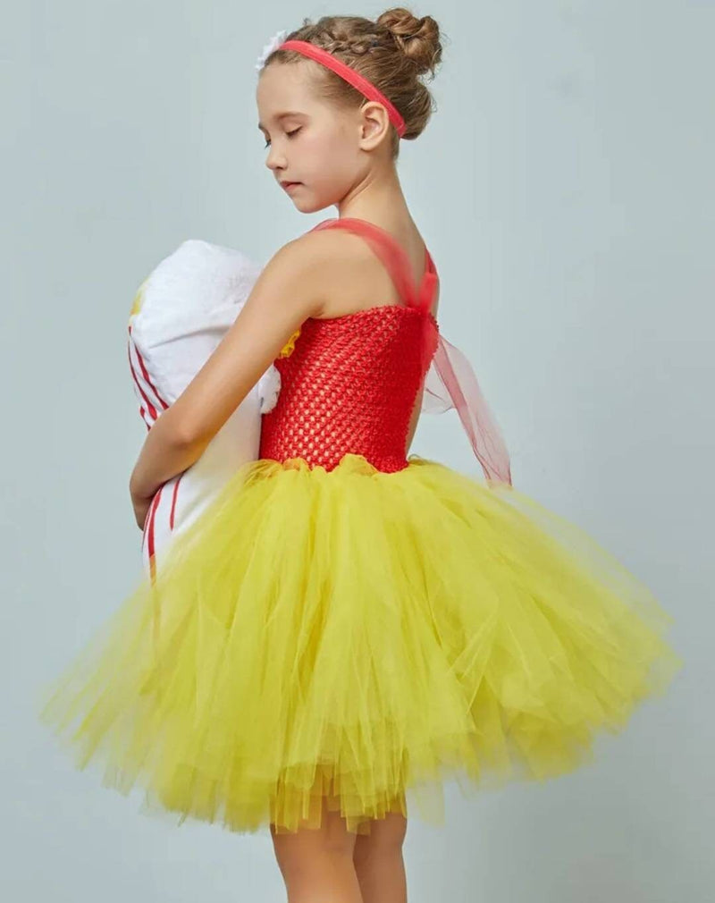 Popcorn Inspired Girls Tutu Dress Children Carnival Birthday Party Costume Circus Popcorn Fancy Kids Baby Food Clothes