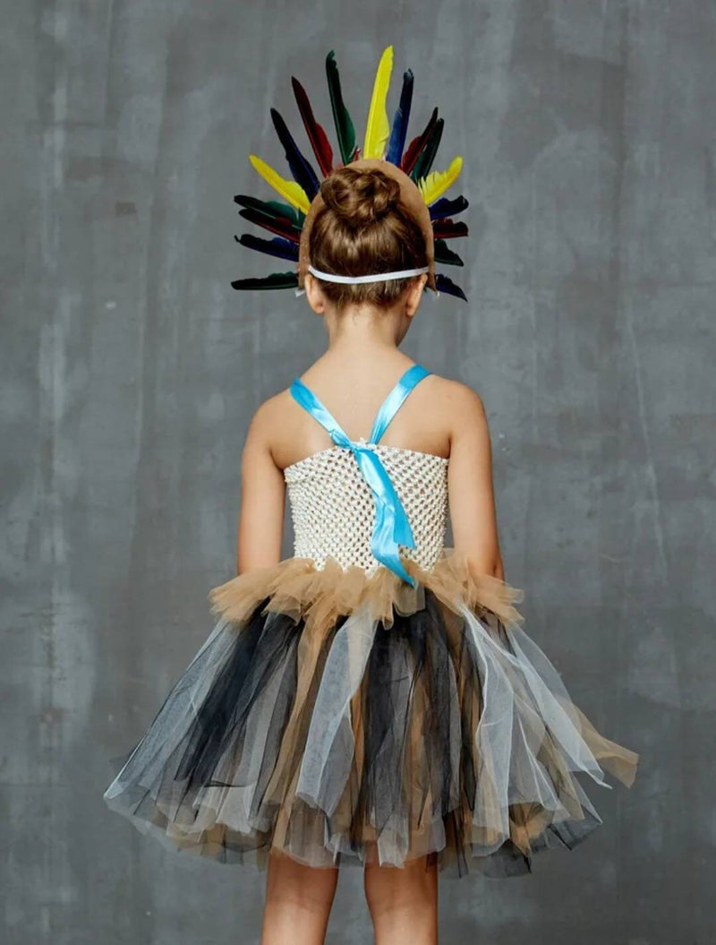 Indian Princess Pocahontas Girls Tutu Dress Kids Fancy Carnival Halloween Costume Handmade Children Party Tulle Dress