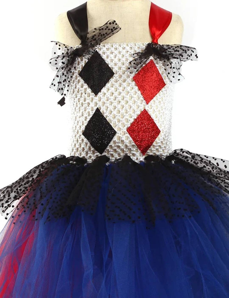 Jester Clown Inspired Girls Tutu Dress for Villain Halloween Cosplay Costume Kids Pageants Purim Party Fancy Ball Gown Vestidos