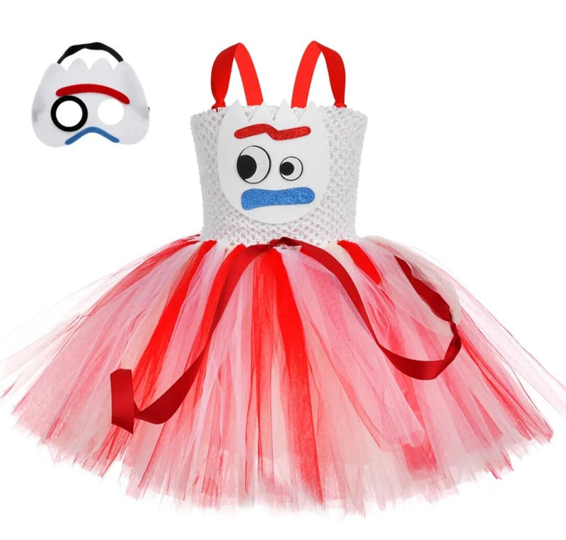 Toy Story Forky Inspired Tutu Dress with Felt Mask for Girls Birthday Party Dress Girls Halloween Cosplay Costume for Kids Fancy Dress Up