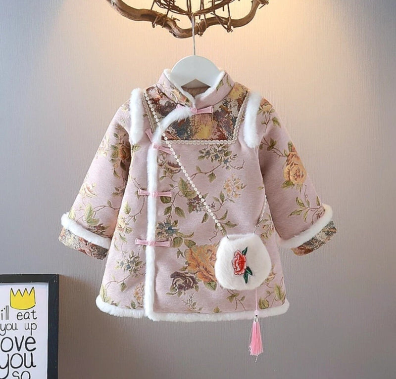 Winter Girls Clothing Kids Princess Tang Cheongsam Qipao Jacket Embroidery Cotton-Pad Children Baby Red New Year Wear Vest
