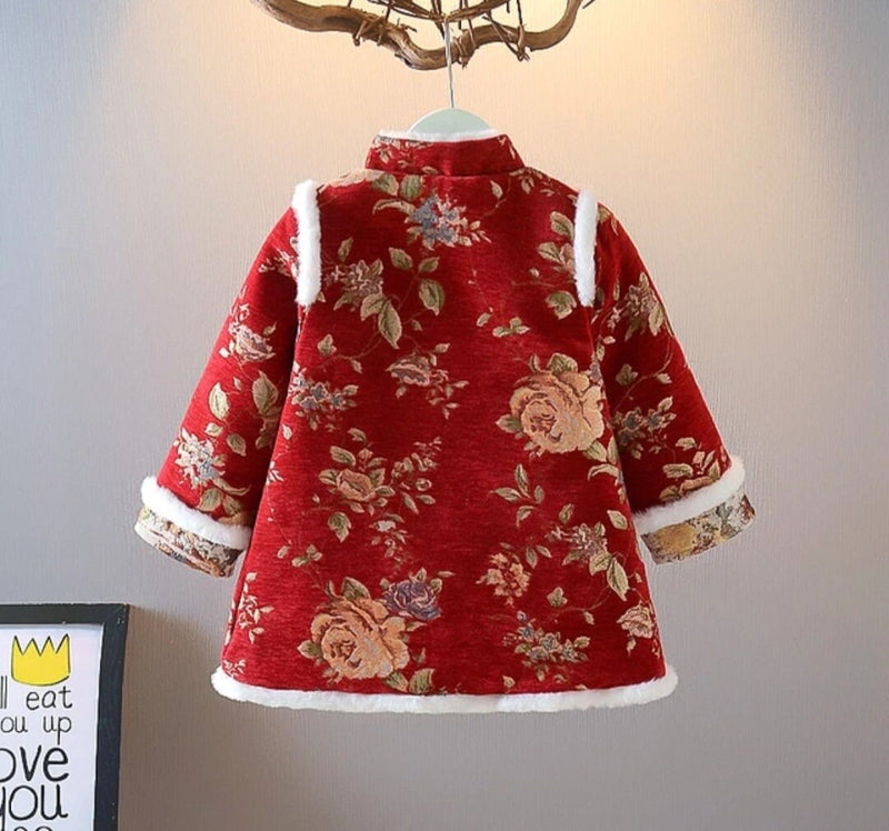 Winter Girls Clothing Kids Princess Tang Cheongsam Qipao Jacket Embroidery Cotton-Pad Children Baby Red New Year Wear Vest