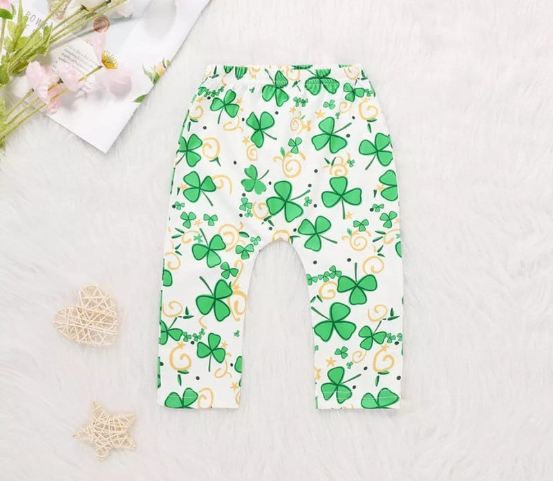 St Patrick's Day Toddler Kids Baby Girl Ruffle Top Dress Clover Print Pants Legging Outfits Set Kids Clothes Spring Children Set