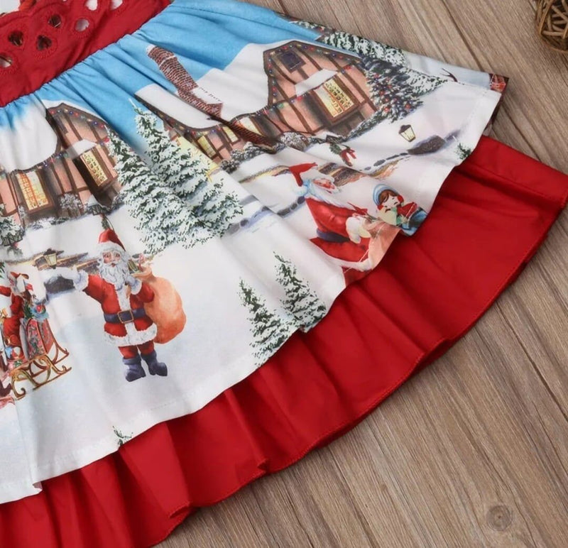 Christmas Princess Dress Toddler Kid Baby Girl Dress XMAS Flared Party Santa Snow Oversized  Bow Tutu Clothes Outfit