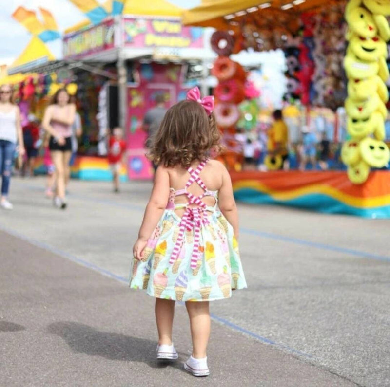 Toddler Baby Girl Clothes Ice Cream Print Strap Backless Cotton Dress Sundress Spring Summer Outfit