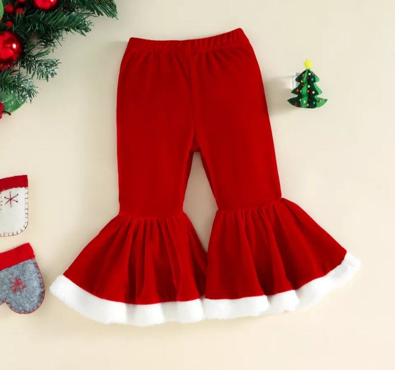 Christmas Santa Baby Girls outfit Xmas Letter Long Sleeve Romper Top + Fur Velvet Bell-Bottoms Pants