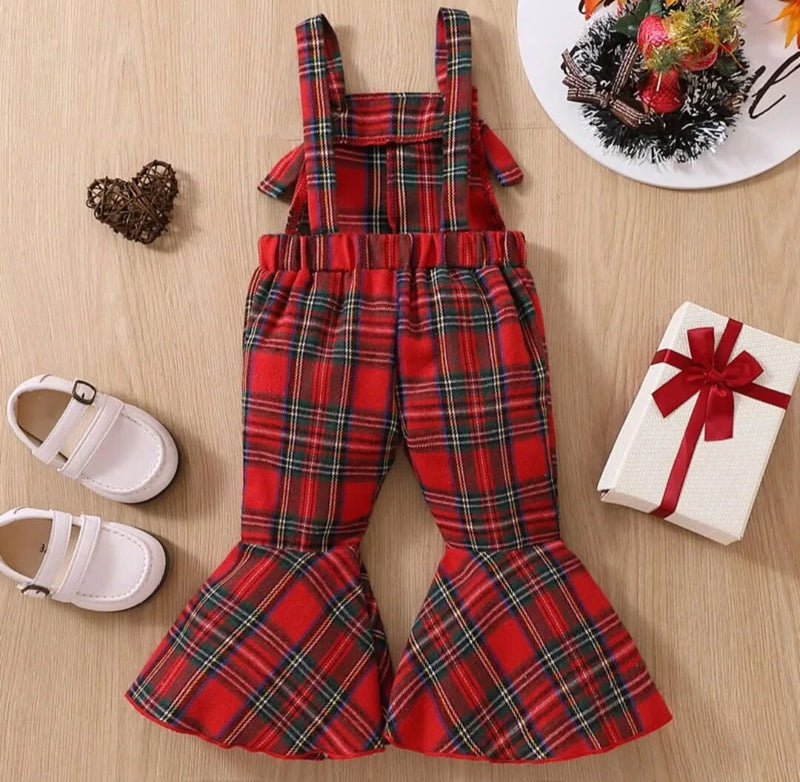 New Year Toddler Baby Girl Plaid Overall Pant Infant Kid Flared Pants Christmas Girls Xmas Outfit