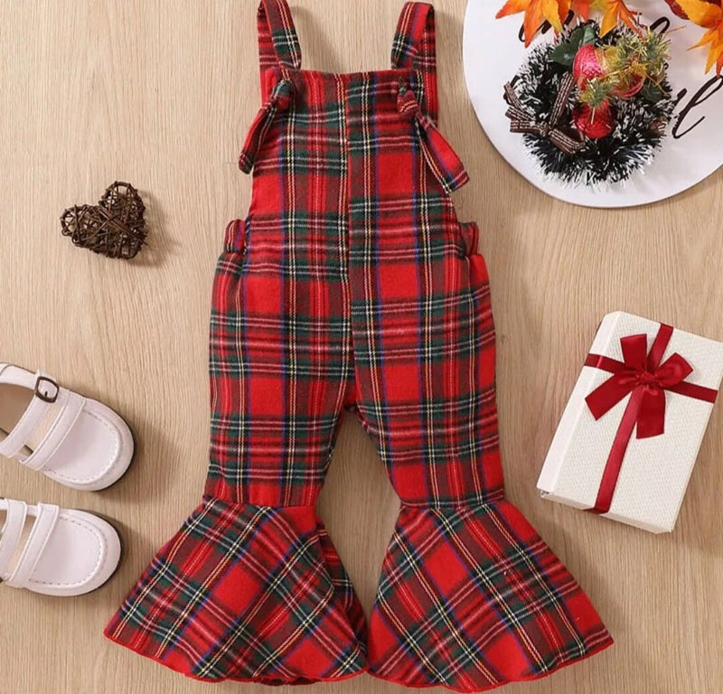 New Year Toddler Baby Girl Plaid Overall Pant Infant Kid Flared Pants Christmas Girls Xmas Outfit