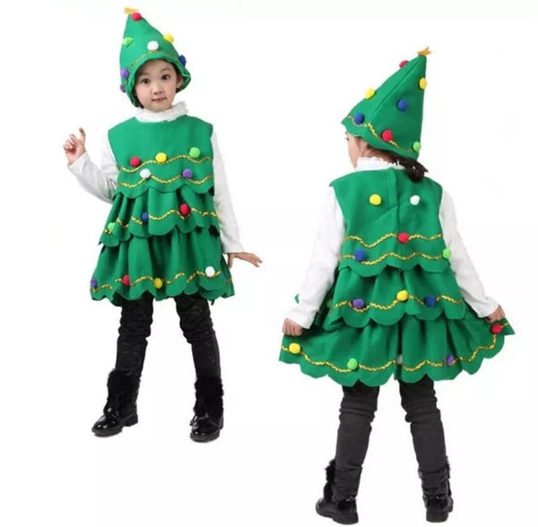 Kids Baby Girl Christmas Tree Cosplay Christmas Outfit Fun Costume Sleeveless Dress For Girls