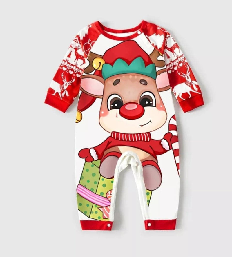 Christmas Matching Family Pajamas Set, Mom, Dad, Kids and Pet Outfit Reindeer Design Winter Pajamas