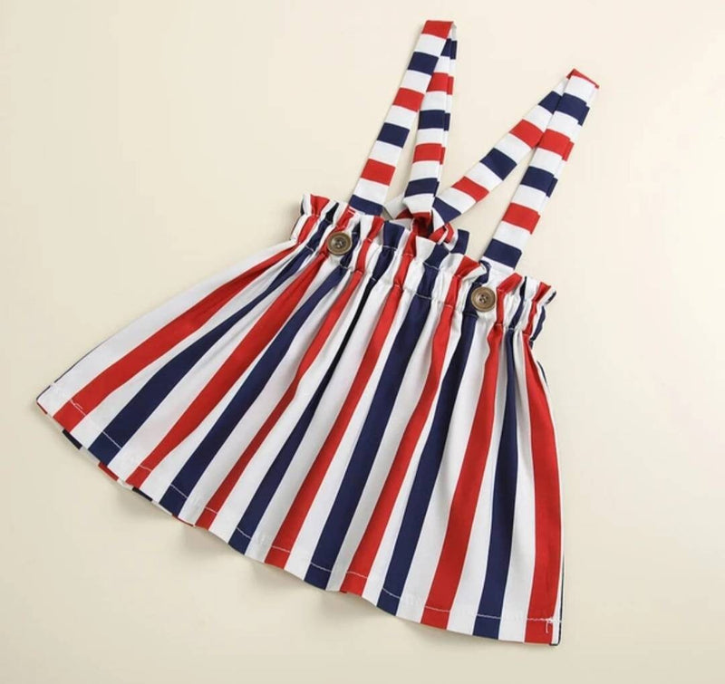 Girls Clothes Independence Day 4th Of July White Red Blue Suspender Dress and Shirt