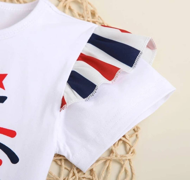 Girls Clothes Independence Day 4th Of July White Red Blue Suspender Dress and Shirt