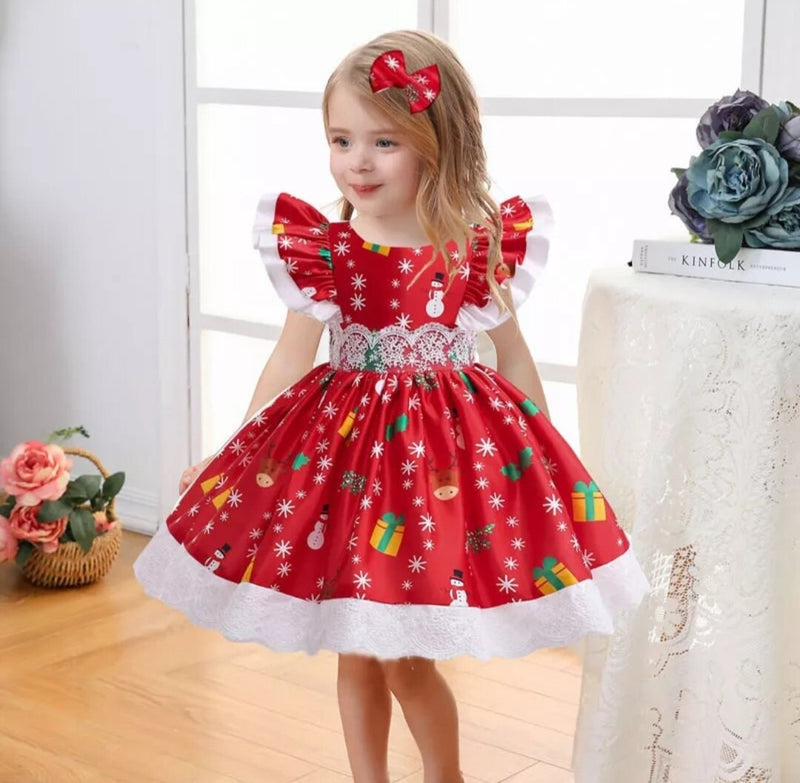Girls Christmas Outfit For Infant Baby Girl Snowflake Snowmen Xmas Tree Elegant Adorable Festive Dress