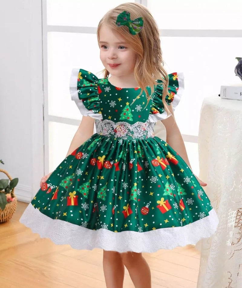 Girls Christmas Outfit For Infant Baby Girl Snowflake Snowmen Xmas Tree Elegant Adorable Festive Dress