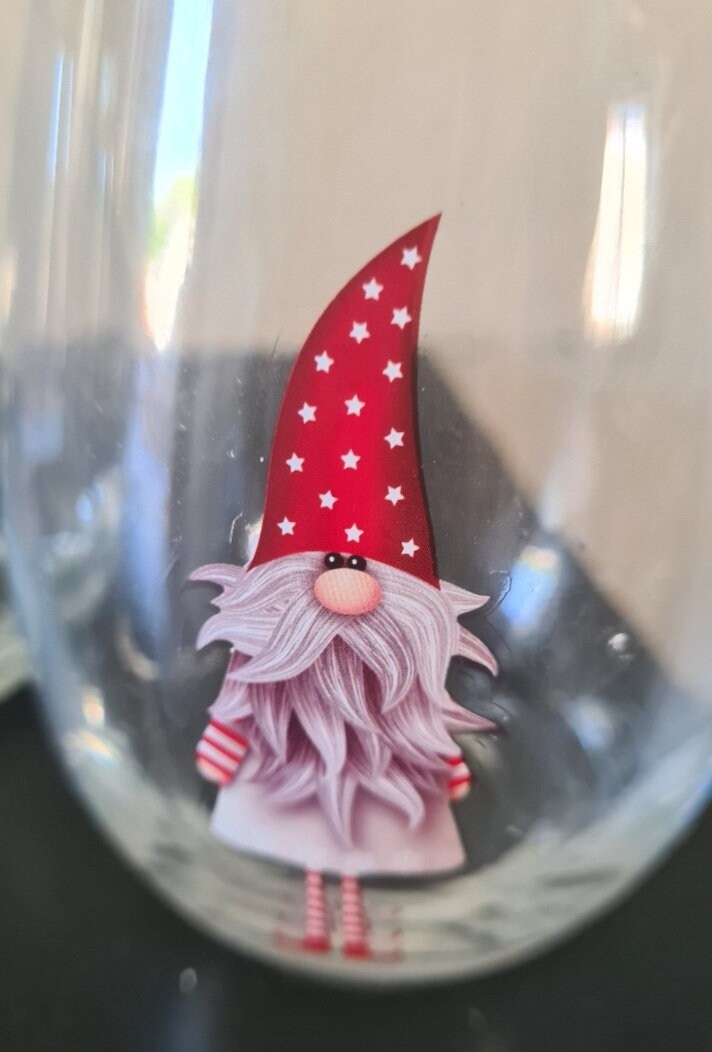 Gnome Christmas Décor Hand Painted Wine Glasses Handmade Banners and Stockings